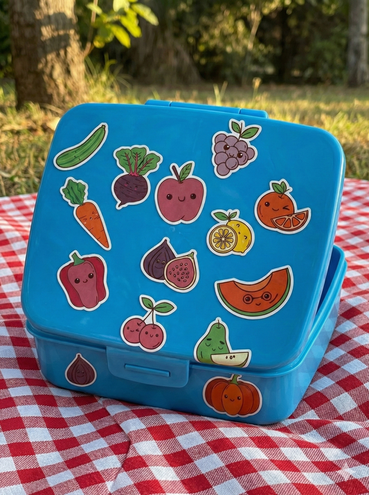מדבקות פירות וירקות לקופסאות אוכל | מסרים חיוביים למזון בריא ולא אלרגני